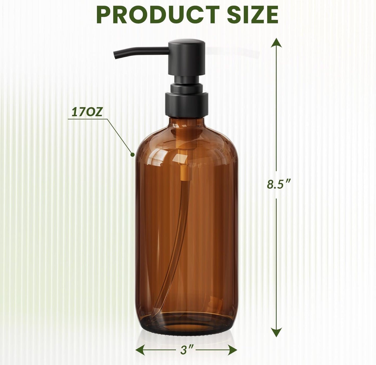 Amber Glass Soap Dispenser, 2 Pack Thick Amber Pint Jar Bottle with Black Pump Stainless Steel, 17 Oz Bathroom Hand Soap Dispenser for Liquid Lotion, Dish Soap Dispenser for Kitchen