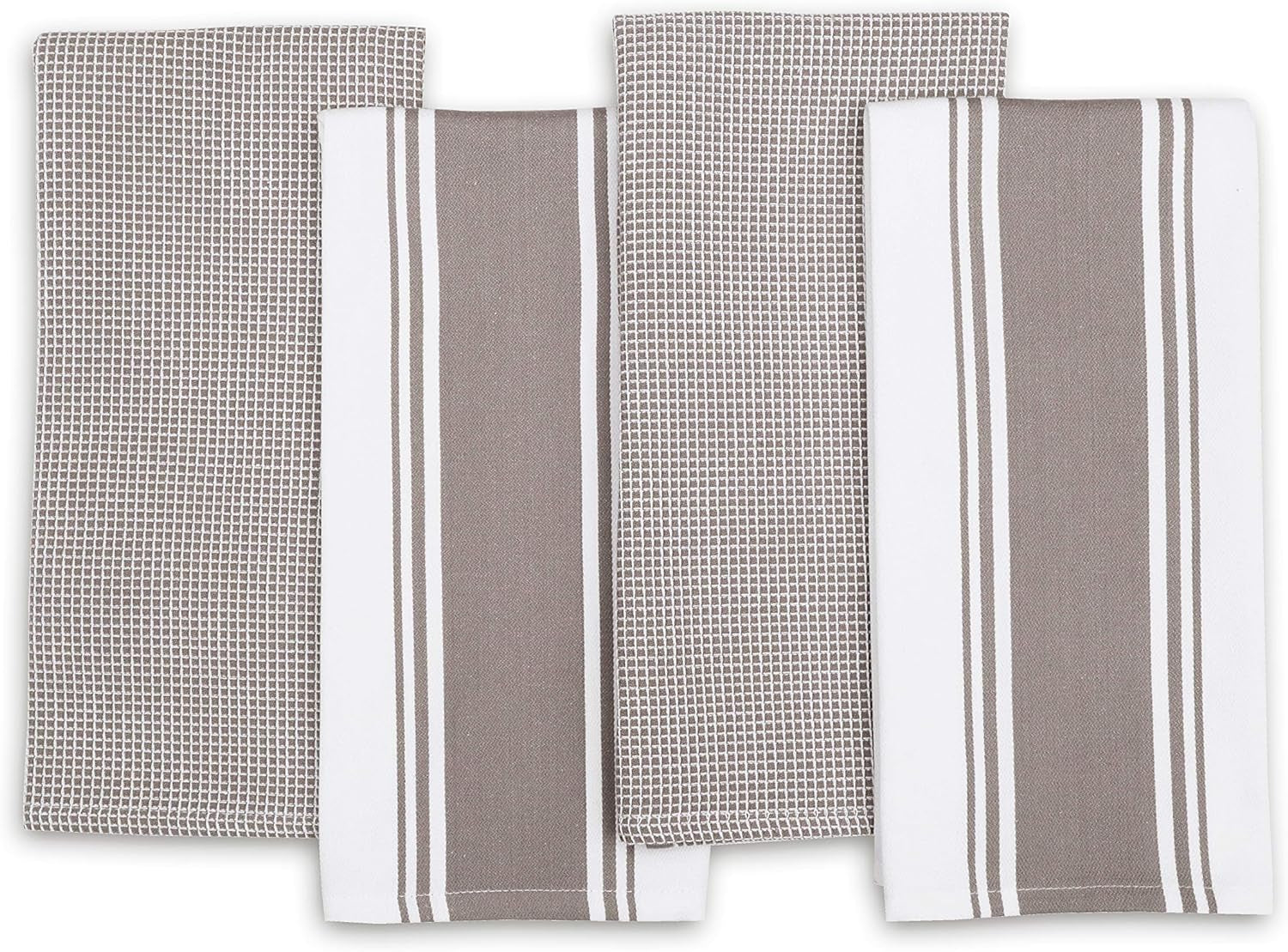 Kitchen Towels|2 Stripe + 2 Waffle Cotton Dish Towels for Drying Dishes|28X20 Inch Kitchen Hand Towels,Tea Towels,Dish Towels for Kitchen|Quick Drying Absorbent Fall Kitchen Towels|Beige