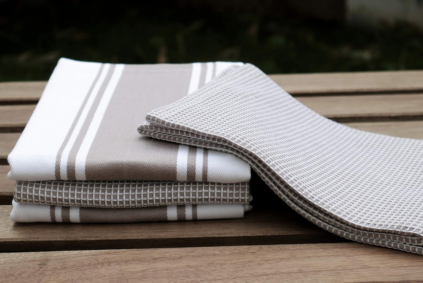 Kitchen Towels|2 Stripe + 2 Waffle Cotton Dish Towels for Drying Dishes|28X20 Inch Kitchen Hand Towels,Tea Towels,Dish Towels for Kitchen|Quick Drying Absorbent Fall Kitchen Towels|Beige