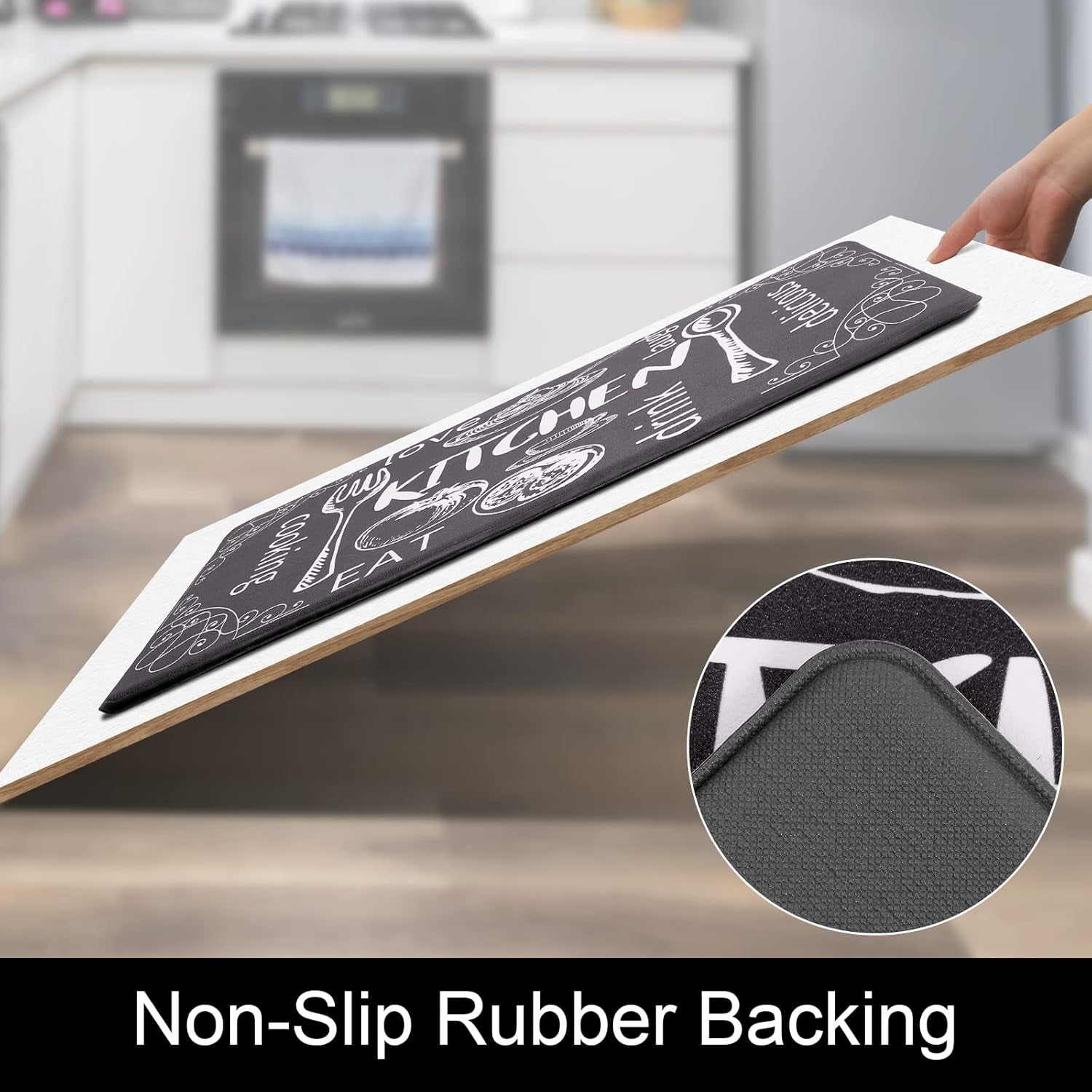 anti Fatigue Kitchen Mat Set of 2 Non Slip Thick Cushioned Kitchen Rug Sets with Runner 17"X48"+17"X28" Heavy Duty Comfort Standing Mats Waterproof Kitchen Carpet