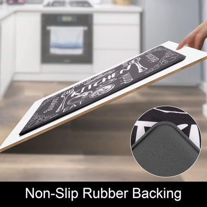 anti Fatigue Kitchen Mat Set of 2 Non Slip Thick Cushioned Kitchen Rug Sets with Runner 17"X48"+17"X28" Heavy Duty Comfort Standing Mats Waterproof Kitchen Carpet