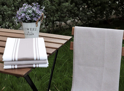 Kitchen Towels|2 Stripe + 2 Waffle Cotton Dish Towels for Drying Dishes|28X20 Inch Kitchen Hand Towels,Tea Towels,Dish Towels for Kitchen|Quick Drying Absorbent Fall Kitchen Towels|Beige