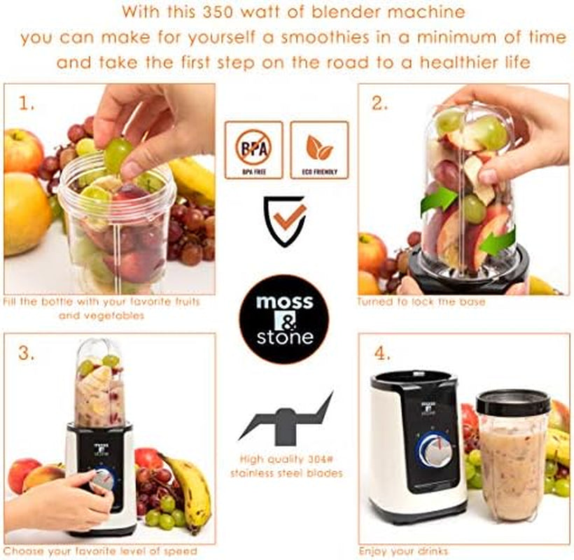 2 in 1 Personal Blender with Additional Blender Cups, Amazing Bullet Blenders for Making Smoothie, Mini Blender, White & Black Juice Blender