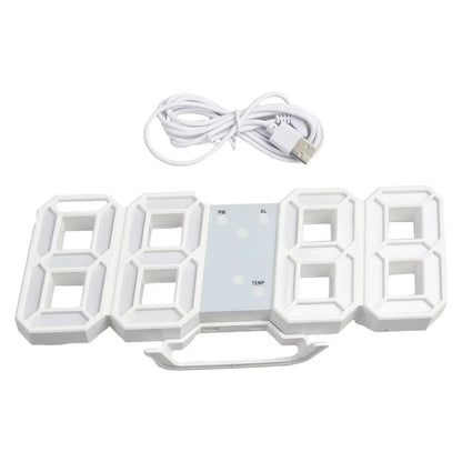 LED Wall Clock 23.5*9.3*1.8Cm Oversize 3D Modern Digital 24/12 Hour Display Timer Alarm Home USB Brightness Adjustable