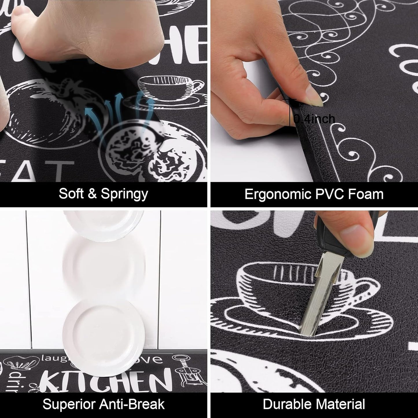 anti Fatigue Kitchen Mat Set of 2 Non Slip Thick Cushioned Kitchen Rug Sets with Runner 17"X48"+17"X28" Heavy Duty Comfort Standing Mats Waterproof Kitchen Carpet